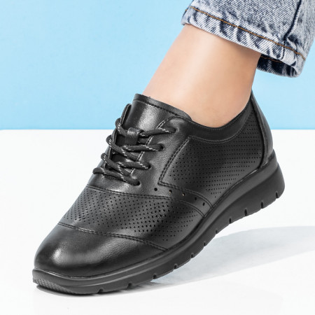 Pantofi casual dama, Pantofi dama casual perforati cu siret negri MOD08333, modlet.ro