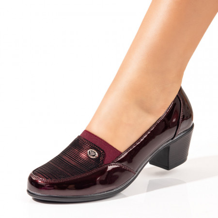 Pantofi cu toc mic dama, Pantofi dama cu aspect lucios rosii ZEF10483 - zeforia.ro