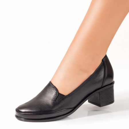 Pantofi cu toc, Pantofi dama cu insertie de material elastic negri din Piele naturala ZEF06388 - zeforia.ro