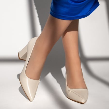 Pantofi dama cu toc gros bej deschis MOD13362, 2, modlet.ro