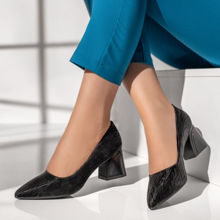 Pantofi dama cu toc gros negri MOD12125, 3, modlet.ro