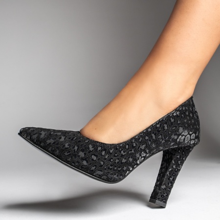 Pantofi dama cu toc gros negri suede din Piele naturala MOD12739, 3, modlet.ro