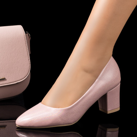 Pantofi cu toc, Pantofi dama cu toc gros roz ZEF03690 - zeforia.ro