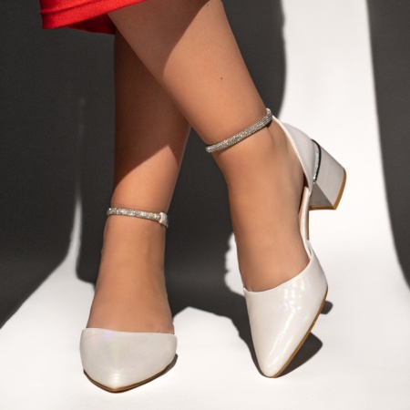 Pantofi dama cu toc gros si bareta argintii cu reflexe MOD12760, 4, modlet.ro