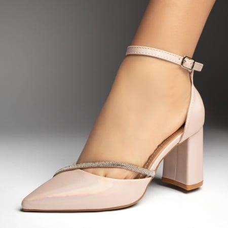 Incaltaminte dama, Pantofi dama cu toc gros si bareta roz ZEF13539, zeforia.ro