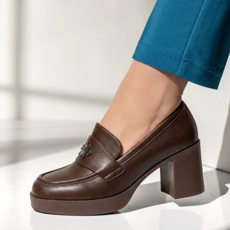 Pantofi dama cu toc gros si platforma maro ANA86, 2, modlet.ro