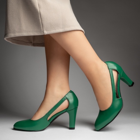 Pantofi dama cu toc gros verzi din Piele naturala MOD13129, 3, modlet.ro