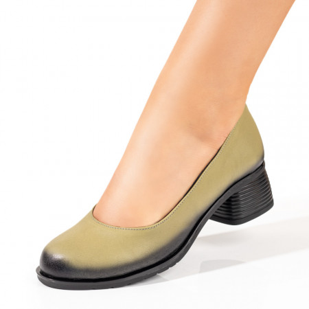 Incaltaminte dama, Pantofi dama cu toc gros verzi din Piele naturala ZEF10352 - zeforia.ro