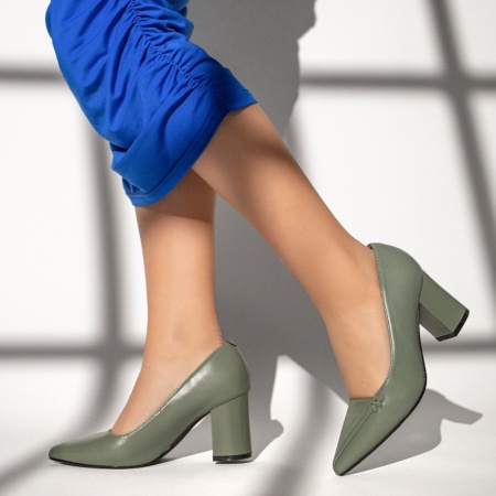 Pantofi dama cu toc gros verzi ZEF13362, 4, zeforia.ro