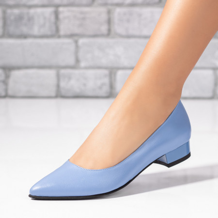 Pantofi cu toc, Pantofi dama cu toc mic albastri din Piele naturala ZEF06141 - zeforia.ro