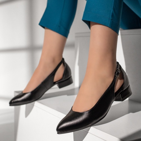 Pantofi dama cu toc mic si bareta negri din Piele naturala MOD13077, 2, modlet.ro