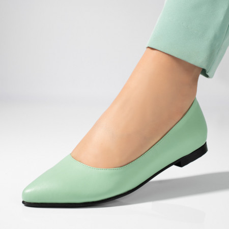 Pantofi cu toc mic dama, Pantofi dama cu toc mic verde deschis din Piele naturala ZEF06141 - zeforia.ro