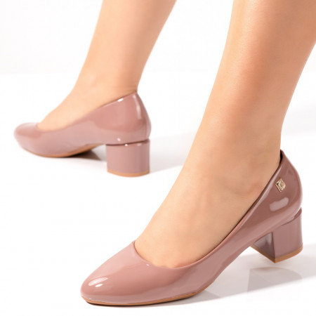 Pantofi dama, Pantofi dama cu toc roz cu aspect lucios MOD06430, modlet.ro