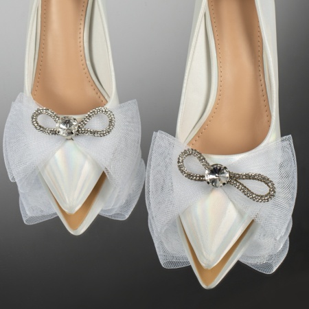 Pantofi dama cu toc si fundita argintii cu reflexe MOD10991, 4, modlet.ro