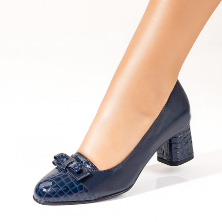 Pantofi cu toc, Pantofi dama cu toc si imprimeu albastri din Piele naturala ZEF10221 - zeforia.ro