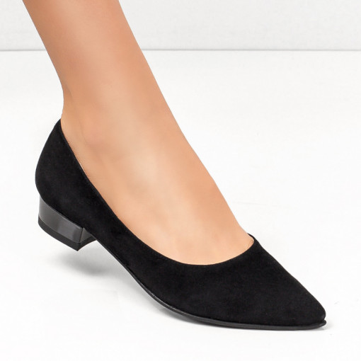 Pantofi dama eleganti cu toc mic negri din Piele naturala MDL06141