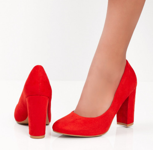 Pantofi cu toc, Pantofi dama rosii cu toc gros ZEF05949 - zeforia.ro