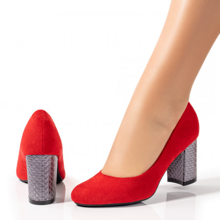 Pantofi cu toc gros dama, Pantofi dama rosii suede cu toc ZEF02830 - zeforia.ro