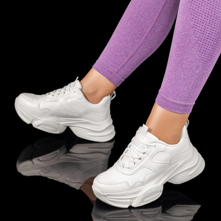 Adidasi dama, Pantofi dama sport cu talpa groasa albi MOD10027, modlet.ro
