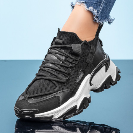 REDUCERI INCALTAMINTE, Pantofi dama sport cu talpa groasa negri MOD08100, modlet.ro
