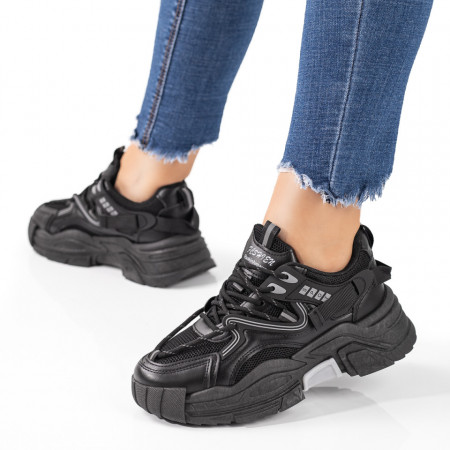 Adidasi dama, Pantofi dama sport negri cu talpa groasa MOD09620, modlet.ro