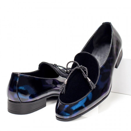 Pantofi eleganti barbati cu aspect lucios albastri MOD05397, 3, modlet.ro