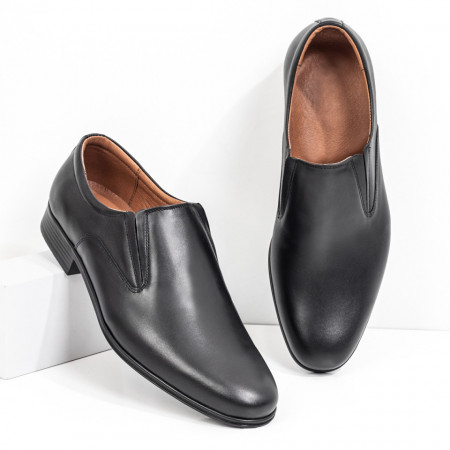 Pantofi eleganti barbati negri fara siret din Piele naturala ZEF03545