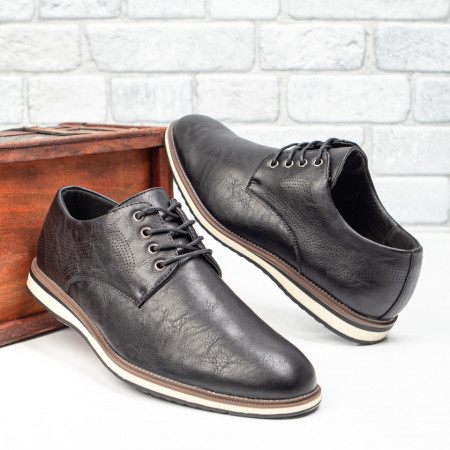 REDUCERI INCALTAMINTE, Pantofi negri casual barbati cu siret MOD08444, modlet.ro