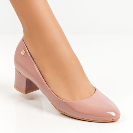Pantofi roz dama cu toc gros MDL06430