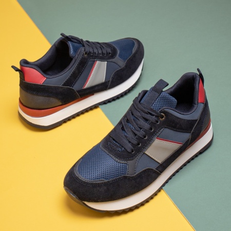 Adidasi barbati, Pantofi sport barbati cu siret albastru cu rosu MOD12971, modlet.ro
