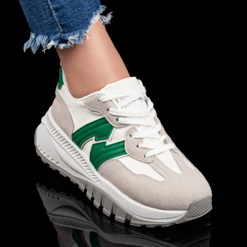 Adidasi dama, Pantofi sport cu talpa groasa dama alb cu gri si verde MOD07837, modlet.ro