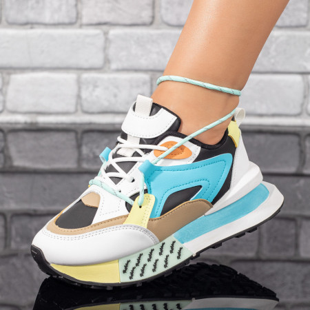 Adidasi dama, Pantofi sport dama albi cu albastru MOD09897, modlet.ro