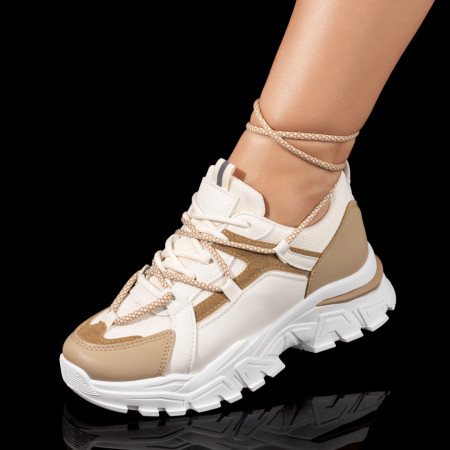Adidasi dama, Pantofi sport dama albi cu bej MOD09896, modlet.ro