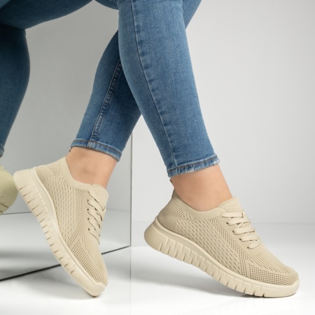 Pantofi sport dama cu siret bej MOD13236, 3, modlet.ro