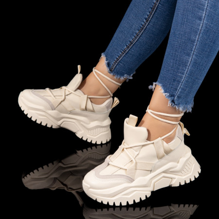 Plateste Jumatate!, Pantofi sport dama cu siret gros bej MOD10439, modlet.ro