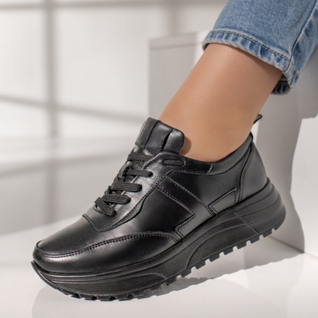 Adidasi dama, Pantofi sport dama cu siret negri din Piele naturala MOD12092, modlet.ro