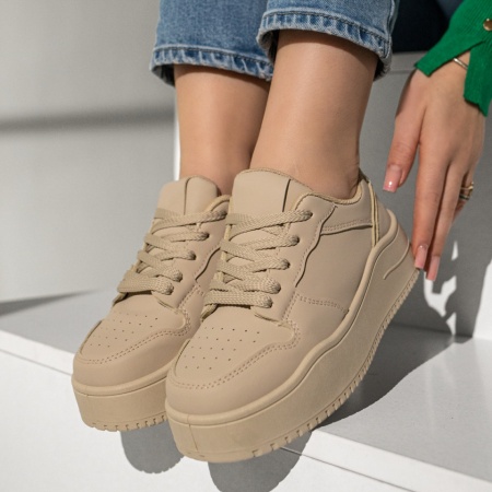 Incaltaminte dama, Pantofi sport dama cu siret si talpa groasa khaki ZEF12996, zeforia.ro