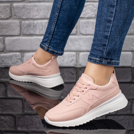 Pantofi sport dama cu siret si talpa groasa roz MOD09731, 3, modlet.ro