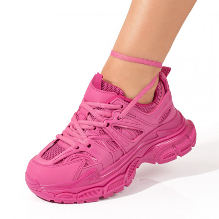 Incaltaminte dama, Pantofi sport dama cu siret si talpa groasa roz ZEF09903 - zeforia.ro