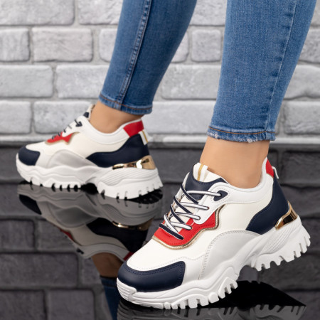 Pantofi sport dama cu talpa groasa albi cu rosu si albastru MOD09791, 2, modlet.ro