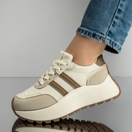 Adidasi dama, Pantofi sport dama cu talpa groasa bej cu khaki ZEF12999, zeforia.ro