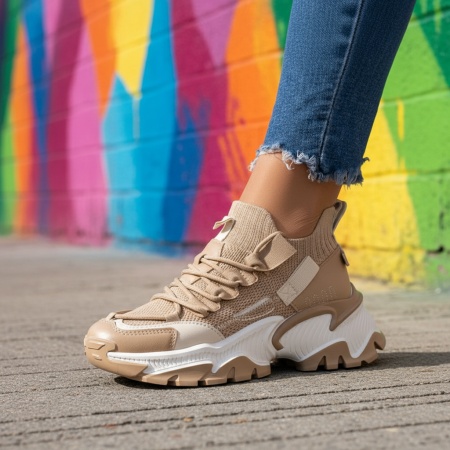 Pantofi sport dama cu talpa groasa khaki MOD09199, 5, modlet.ro