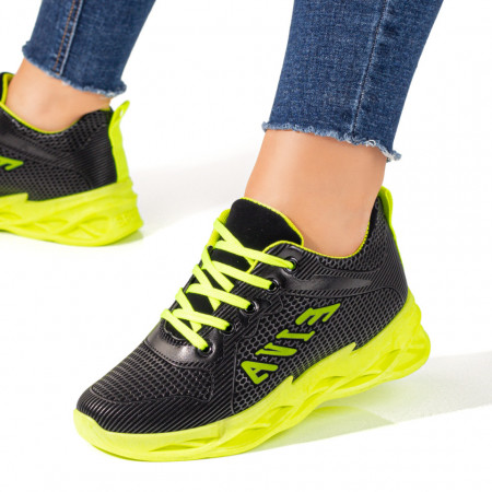 Pantofi sport dama cu talpa groasa negri cu verde MOD10170, 3, modlet.ro