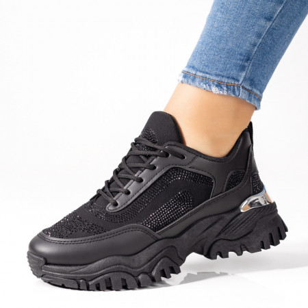 REDUCERI INCALTAMINTE, Pantofi sport dama cu talpa groasa si strasuri negri MOD09252, modlet.ro
