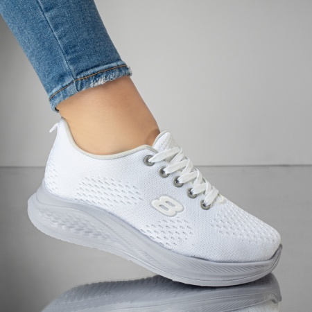 Pantofi sport dama din material textil albi MOD13185, 4, modlet.ro