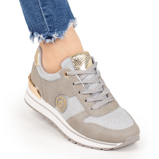 REDUCERI INCALTAMINTE, Pantofi sport dama gri cu auriu MOD07842, modlet.ro