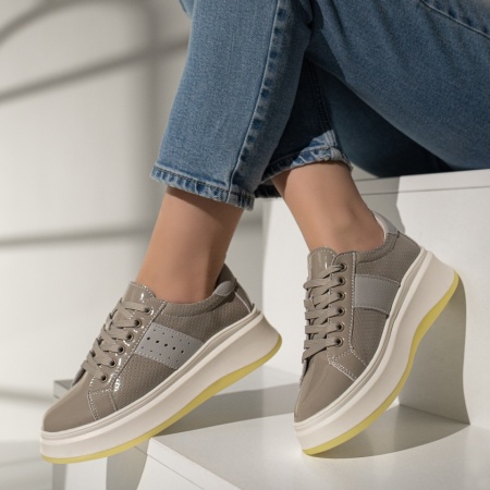 Pantofi sport dama gri din Piele naturala MOD11707, 3, modlet.ro