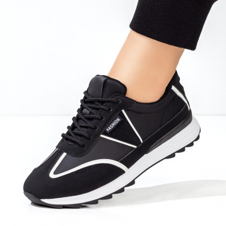 Oferta zilei, Pantofi sport dama negri cu alb MOD07881, modlet.ro
