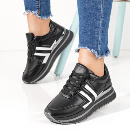 Adidasi dama, Pantofi sport dama negri cu alb MOD09966, modlet.ro