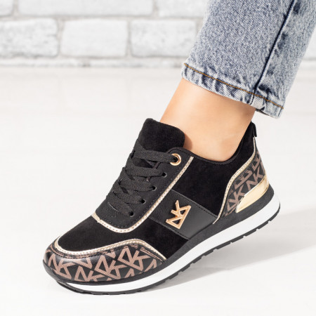 Adidasi dama, Pantofi sport dama negri cu auriu MOD09927, modlet.ro